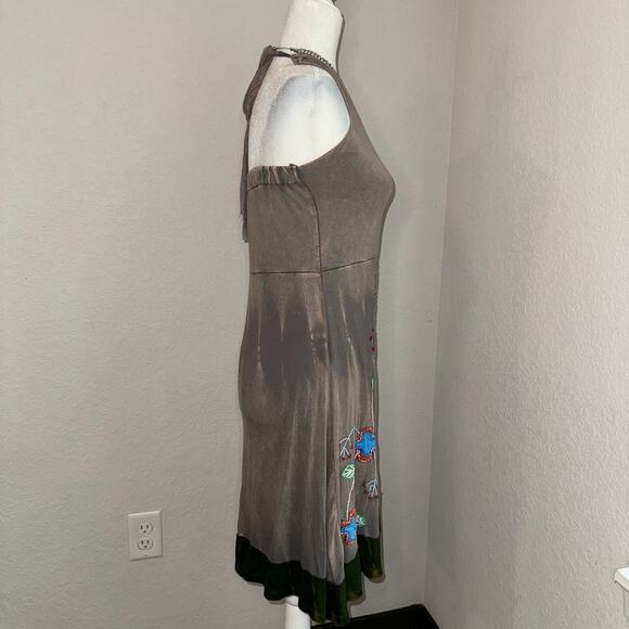 Rising International Halter Dress Womens Large Brown Green Floral Boho Summer - Picture 2 of 8